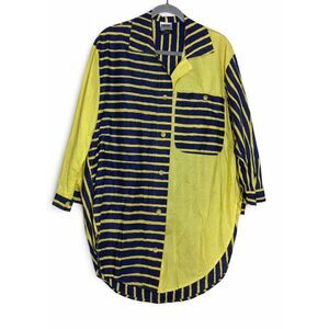 Vintage jeanne marc womens xlarge yellow tunic cotton shirt designer color block